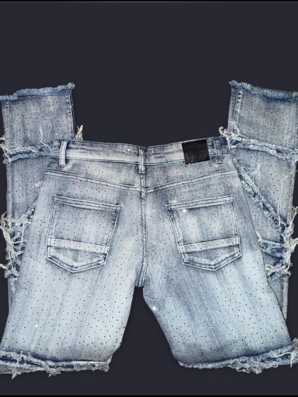 Light Wash Distressed Rhinestone Jeans - Picture 4 of 5